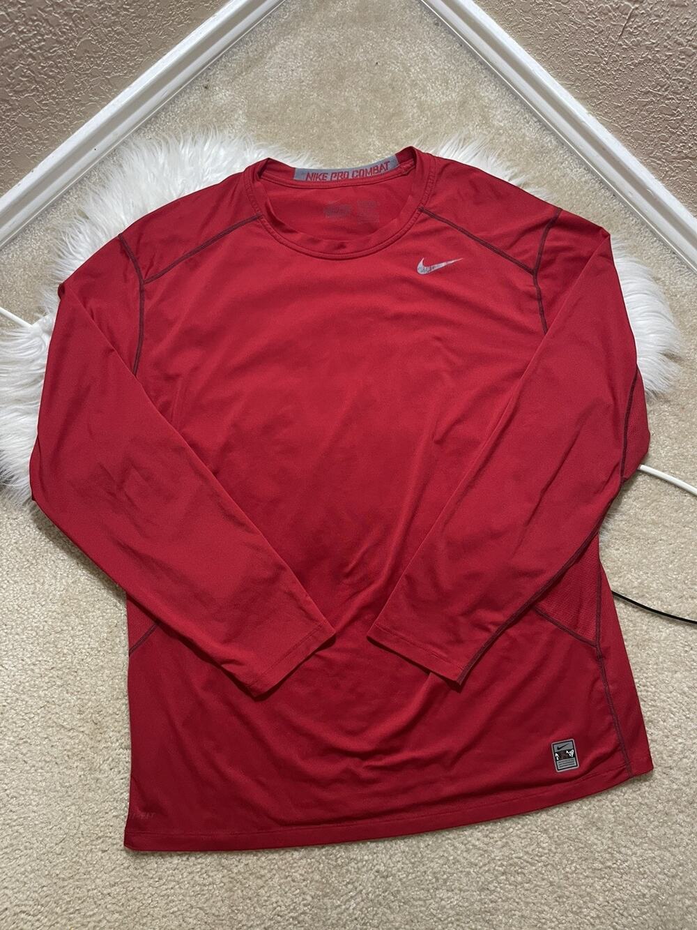 Nike Shirt Mens 2XL Red Fitted Dri Fit Long Sleeve Pro Combat